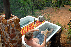 A great time to relax in the outdoor hot bathtubs